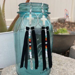 Tribal inspired cross earrings